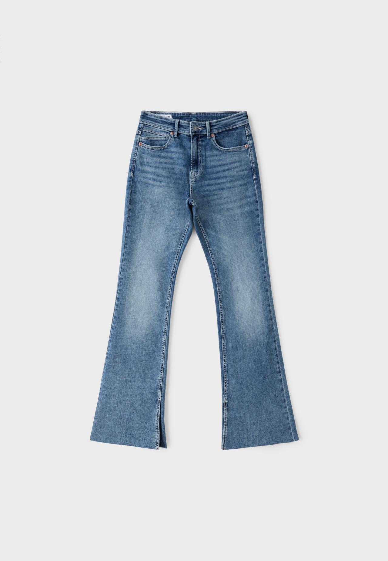 D74 bell bottom jeans with split — OVERDYED BLUE DENIM
