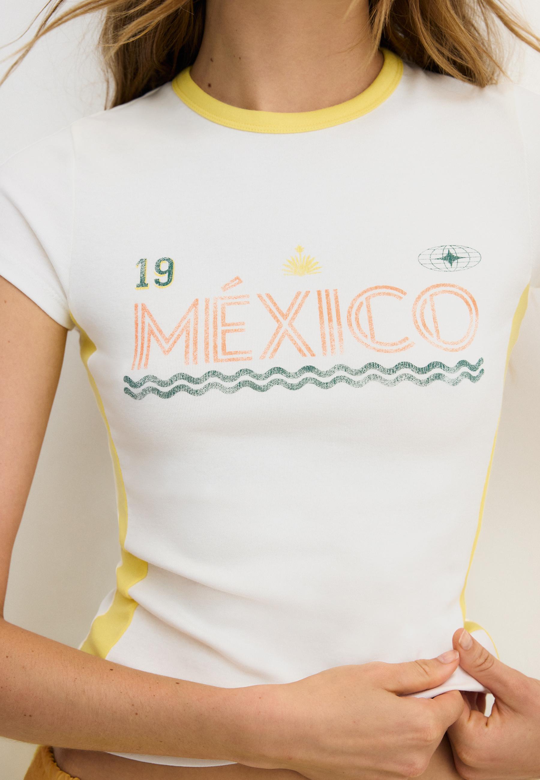 Contrast neck T-shirt with slogan — Pastel yellow