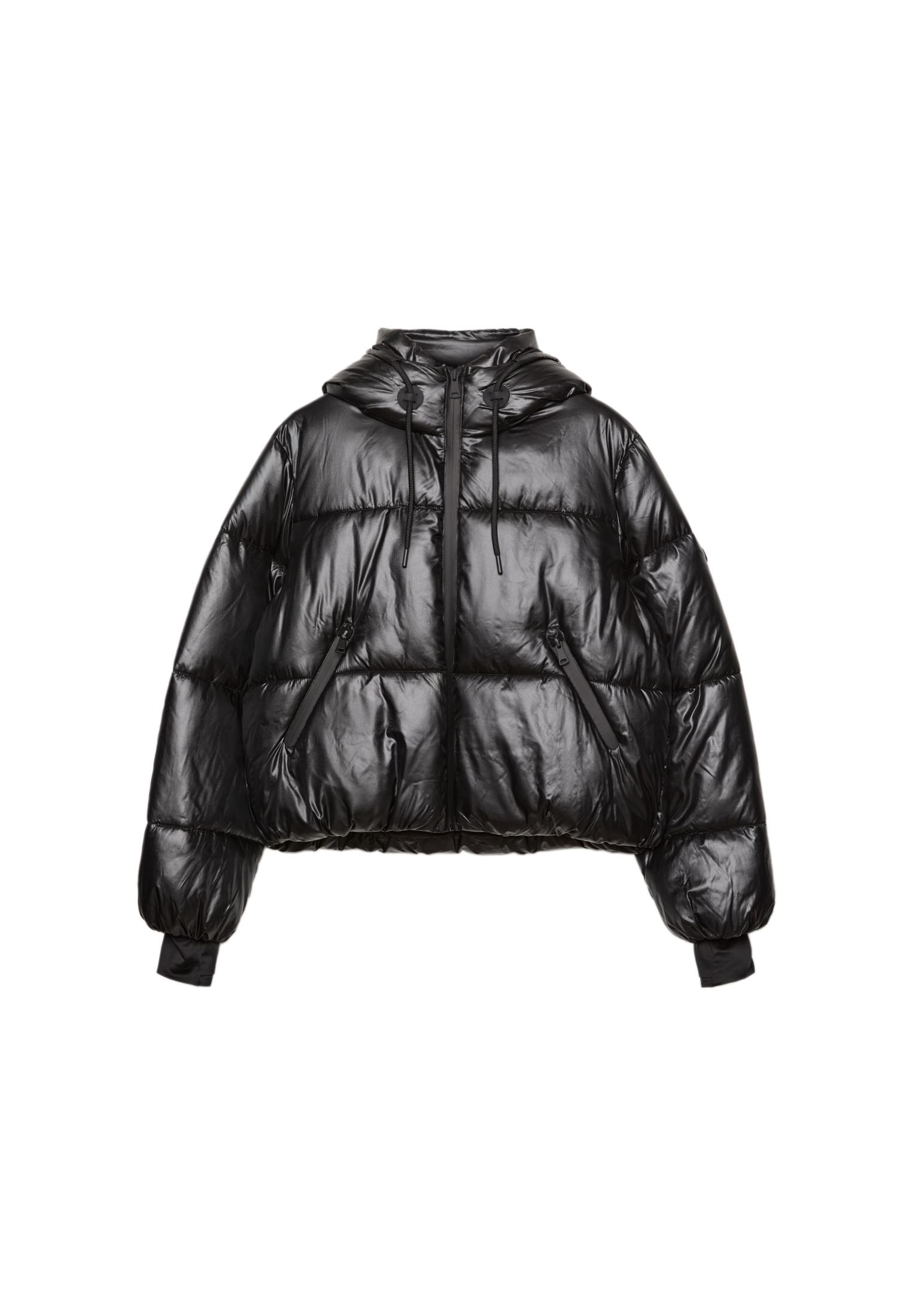 Metallic hooded puffer jacket — Black