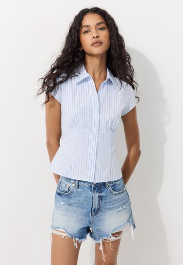 Short sleeve shirt with underbust seam — Sky blue 1