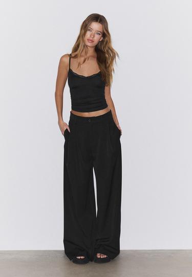 Lace trim strappy top — Black 2