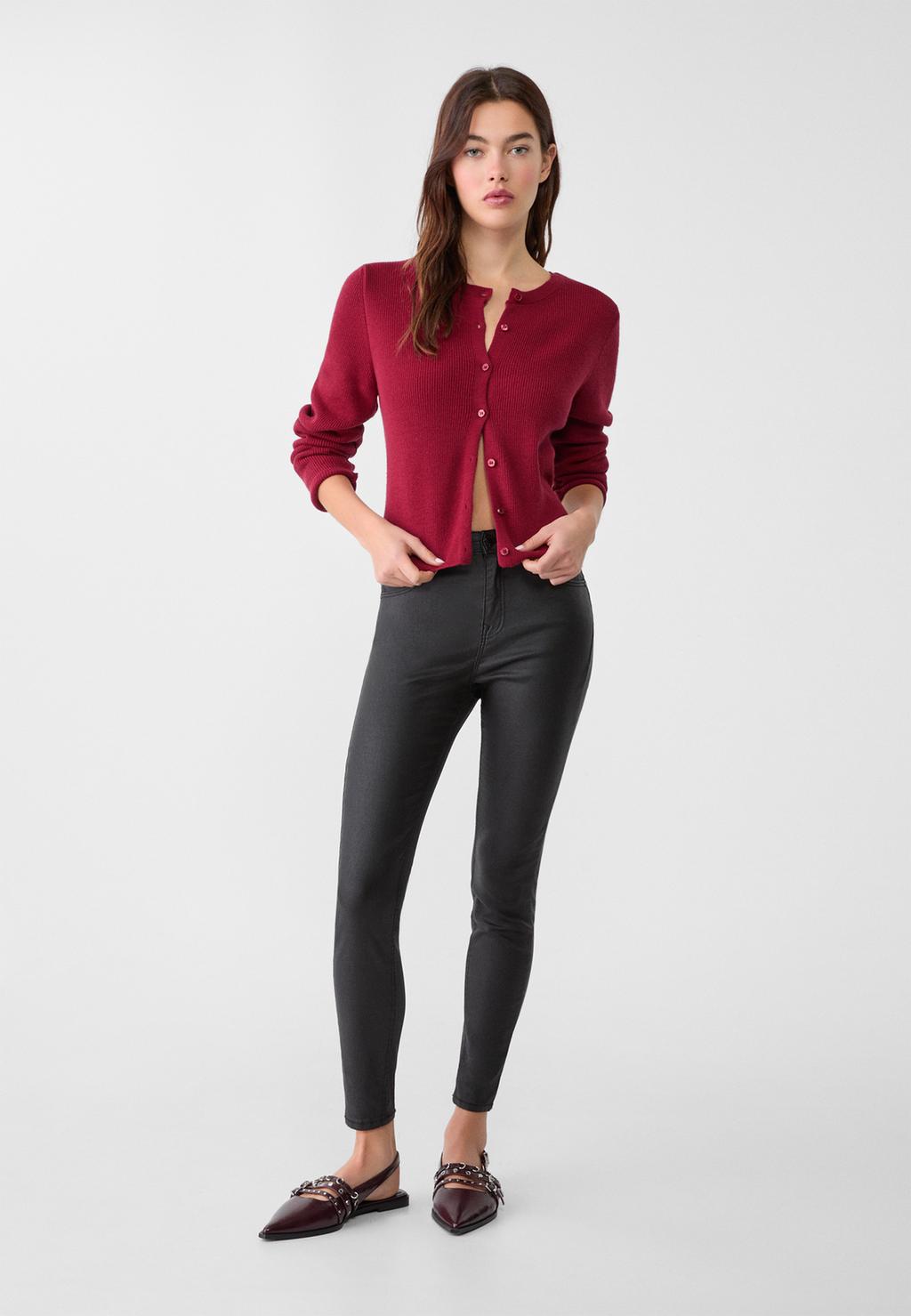 Coated high-waist trousers