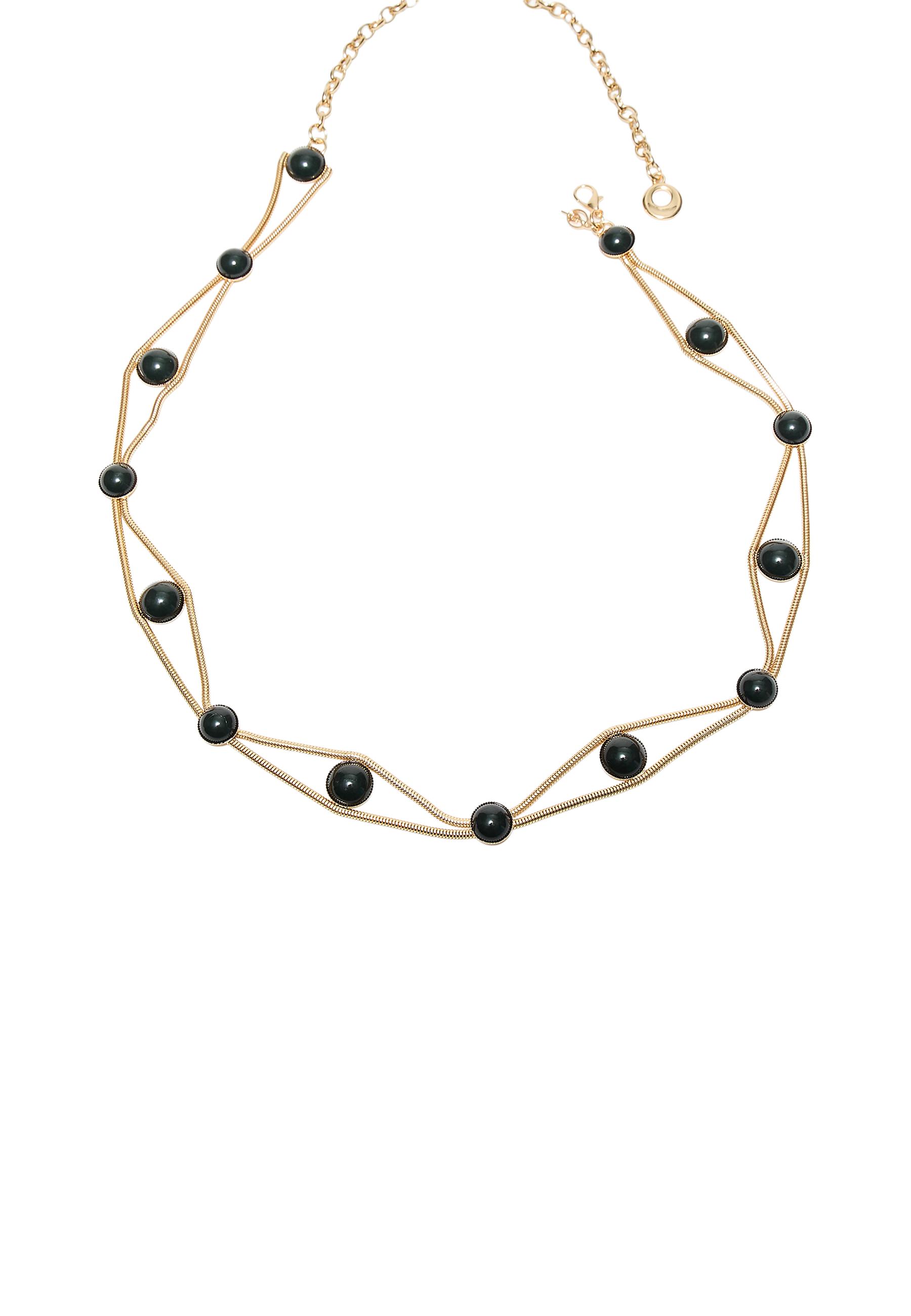 Double-row metal belt with stones — Khaki