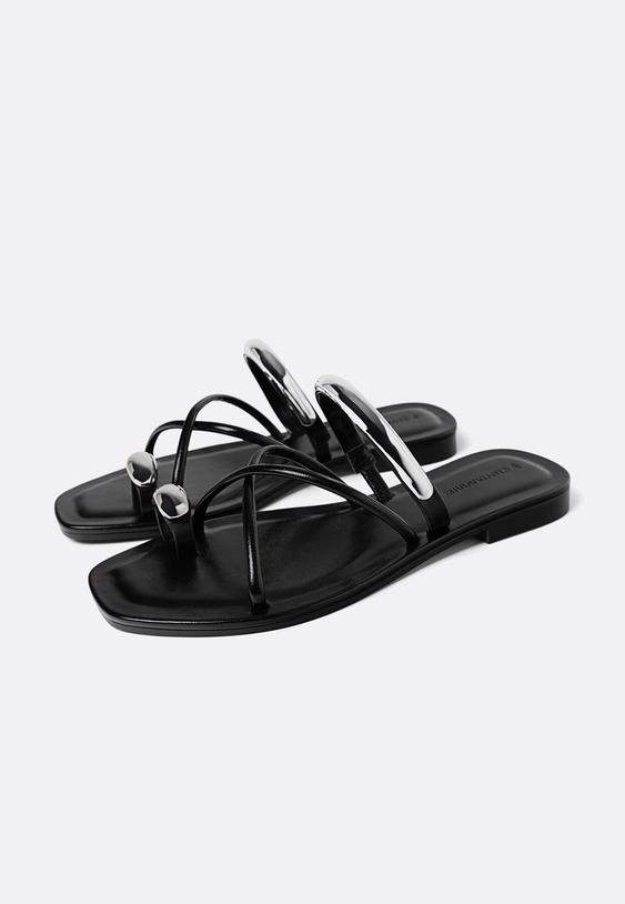flat sandals with metal detail