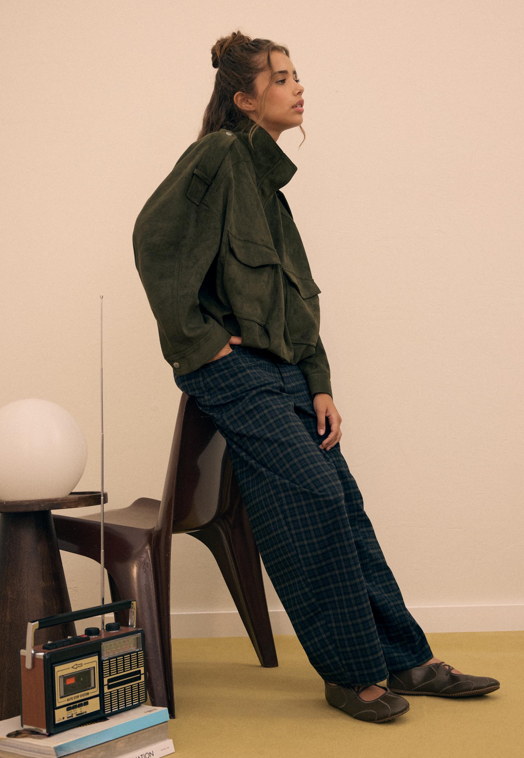 Check barrel dress trousers — Navy blue