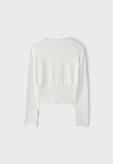 Fitted stand collar cardigan — Ecru 8