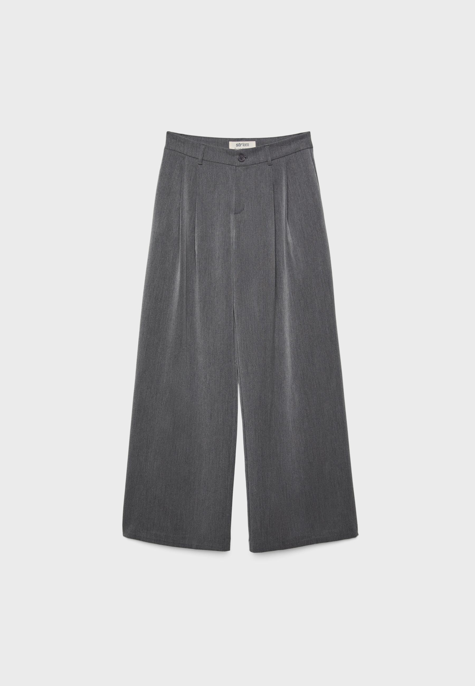 Wide-leg tailored trousers with darts — Dark grey