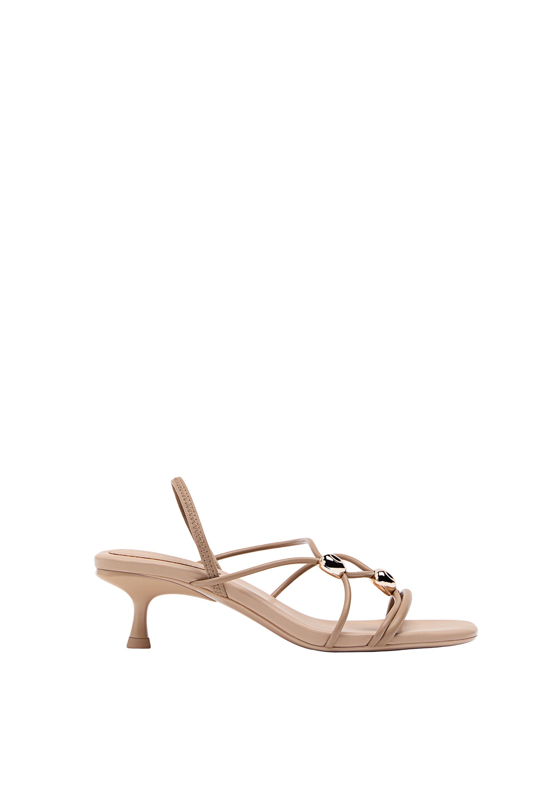 Kitten heel sandals with metal detail — BEIGE