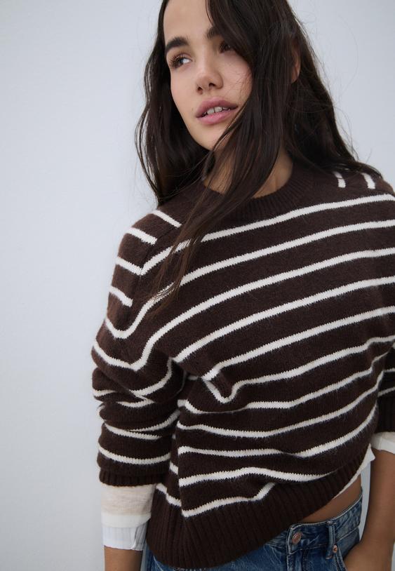 Stradivarius Basic Soft Knit Jumper Brown L