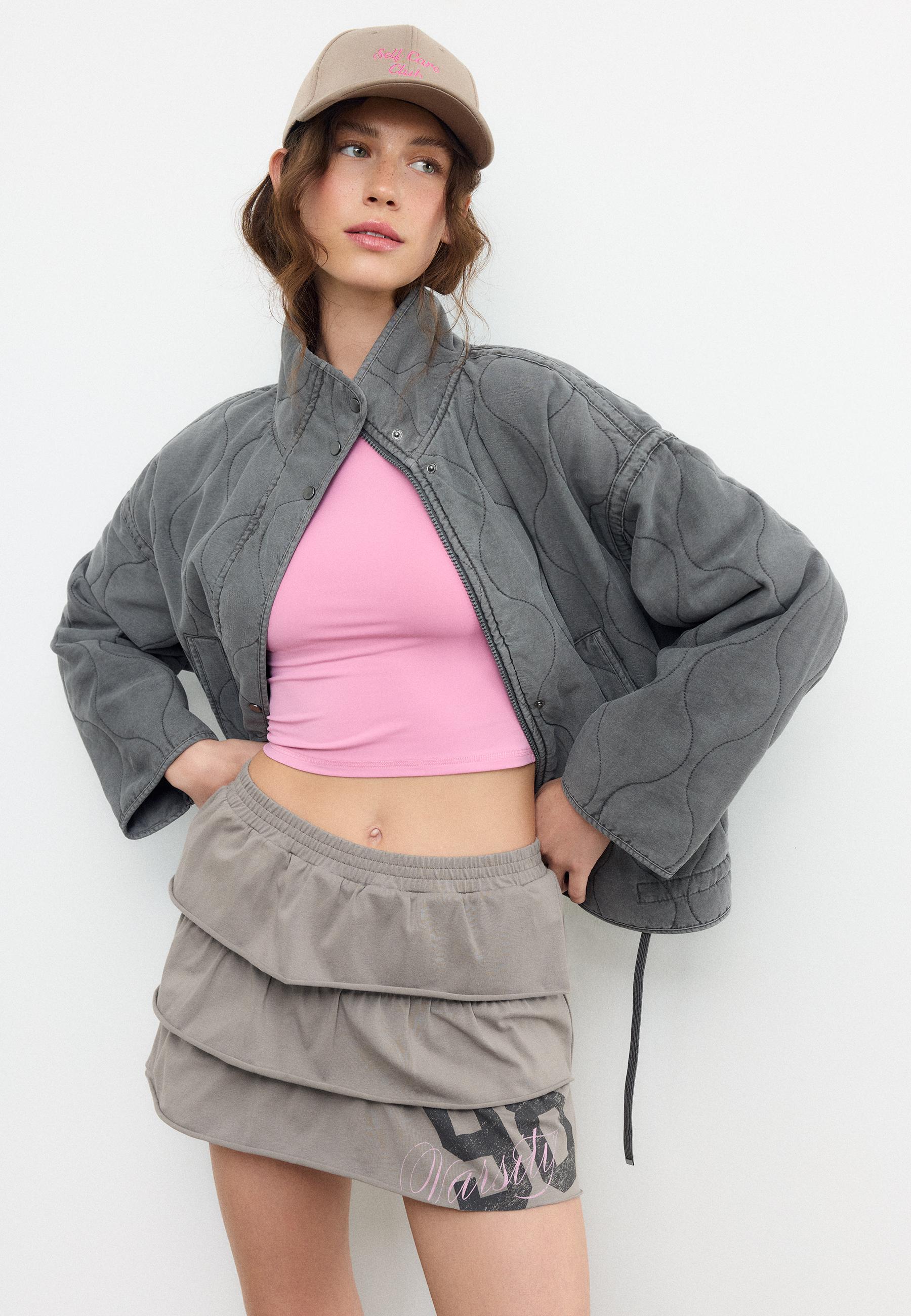 Ruffled positional knit skirt — Beige