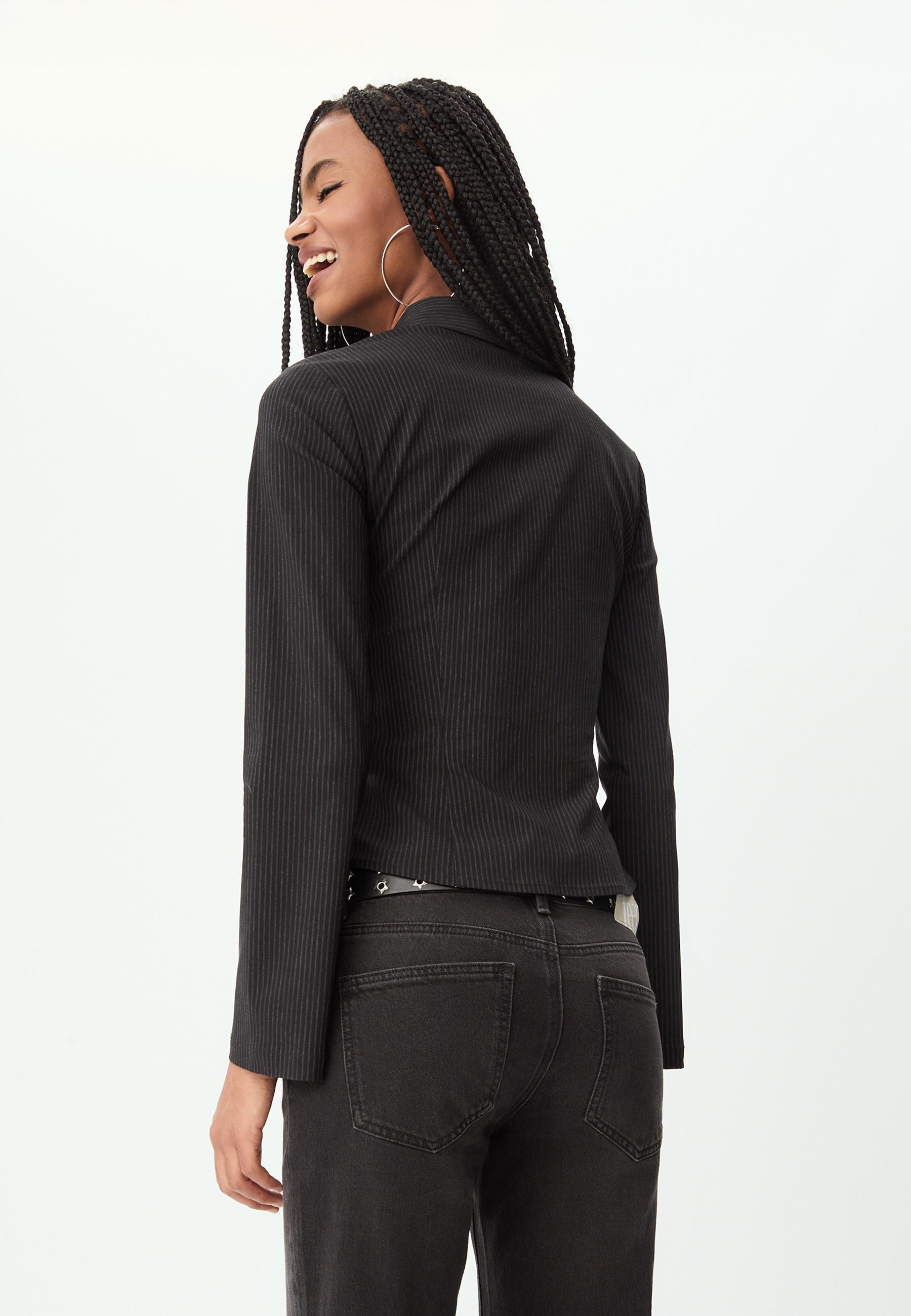 Striped gathered shirt — Black