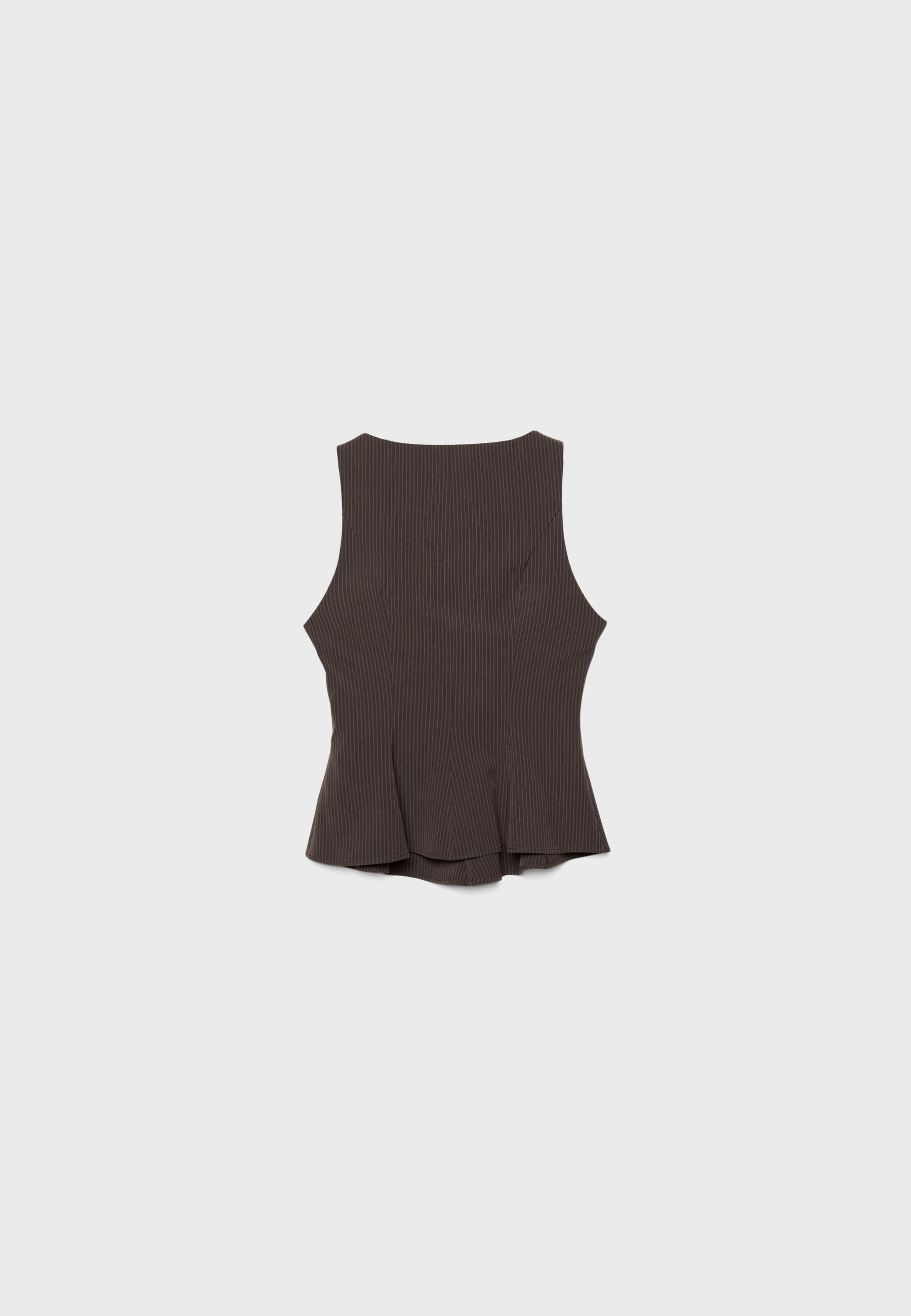 Sleeveless peplum top — Brown