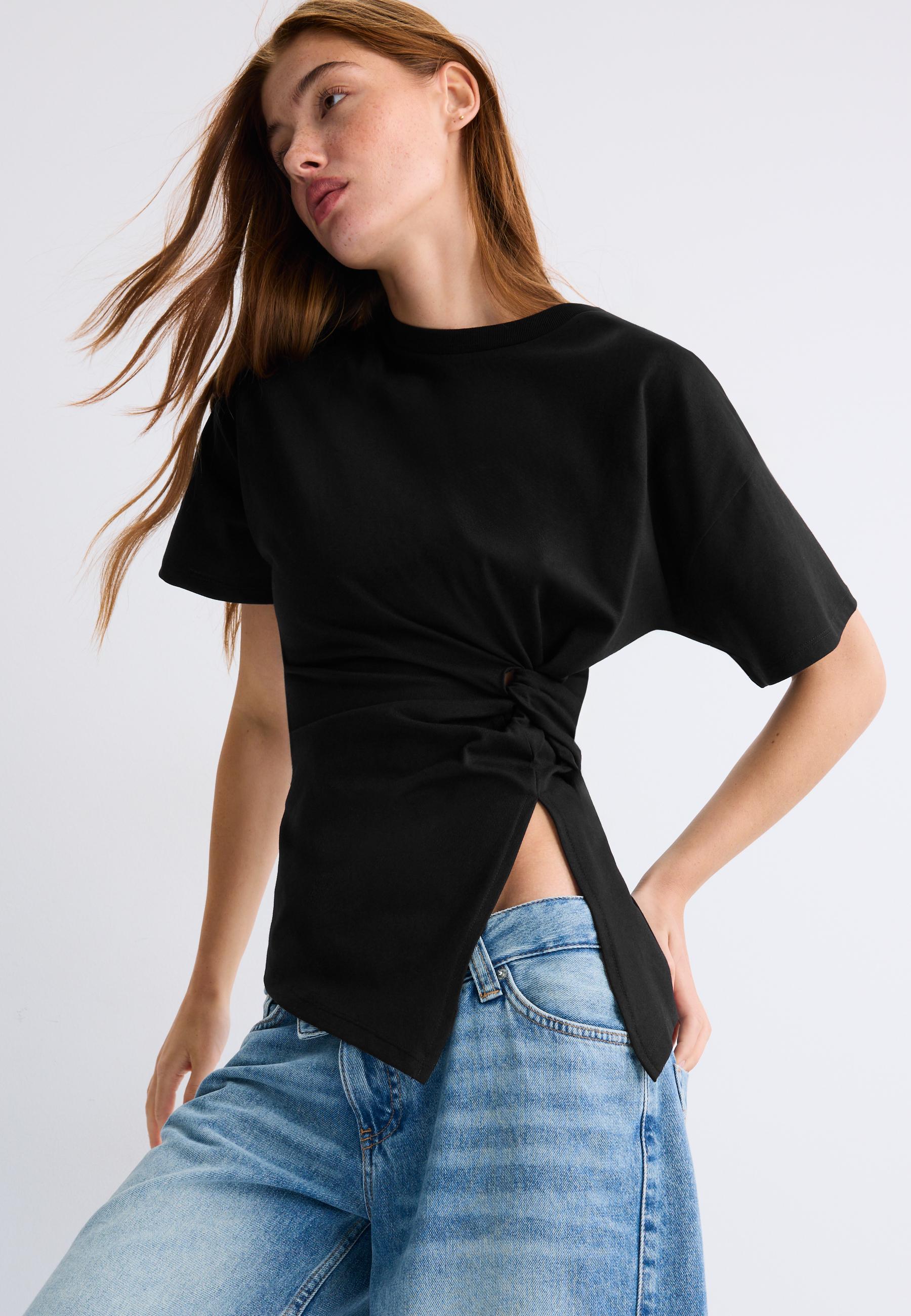 Short sleeve knot-detail T-shirt — Black
