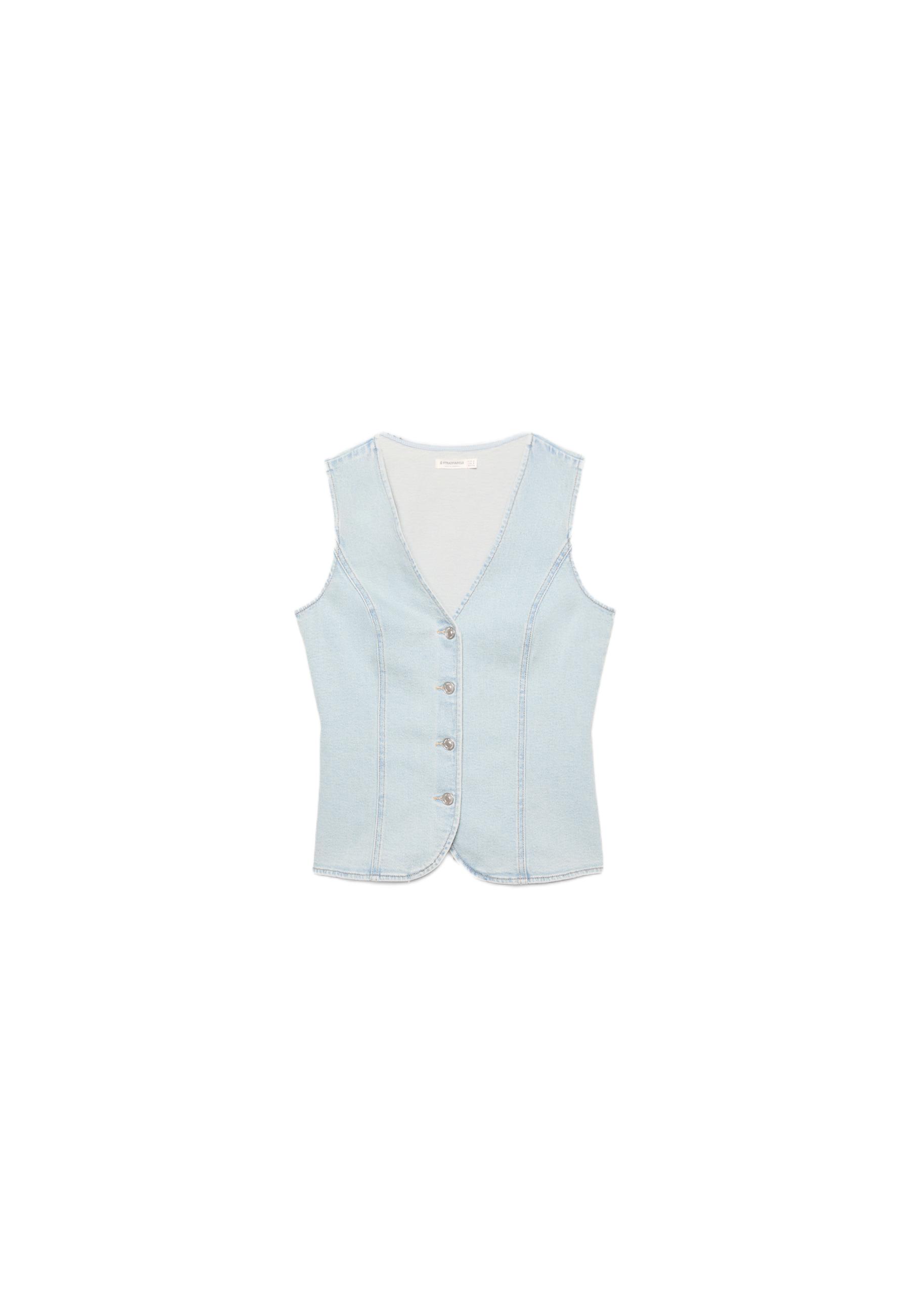 Fitted denim top — MEDIUM BLUE DENIM