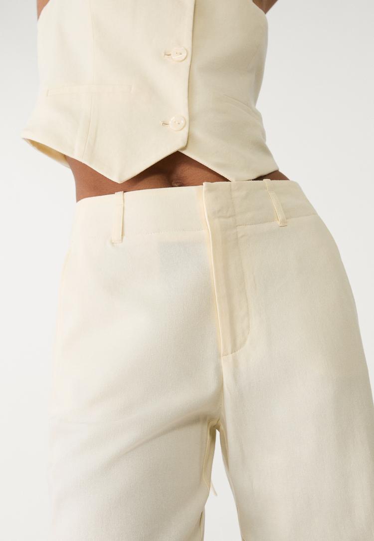 pantalon recto fluido con lino
