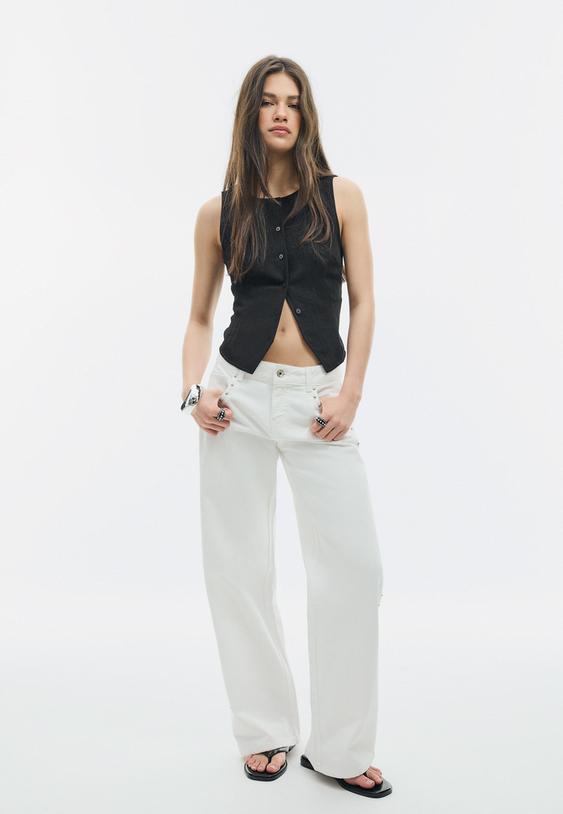 Stradivarius Top À Boutons Texturé Noir M