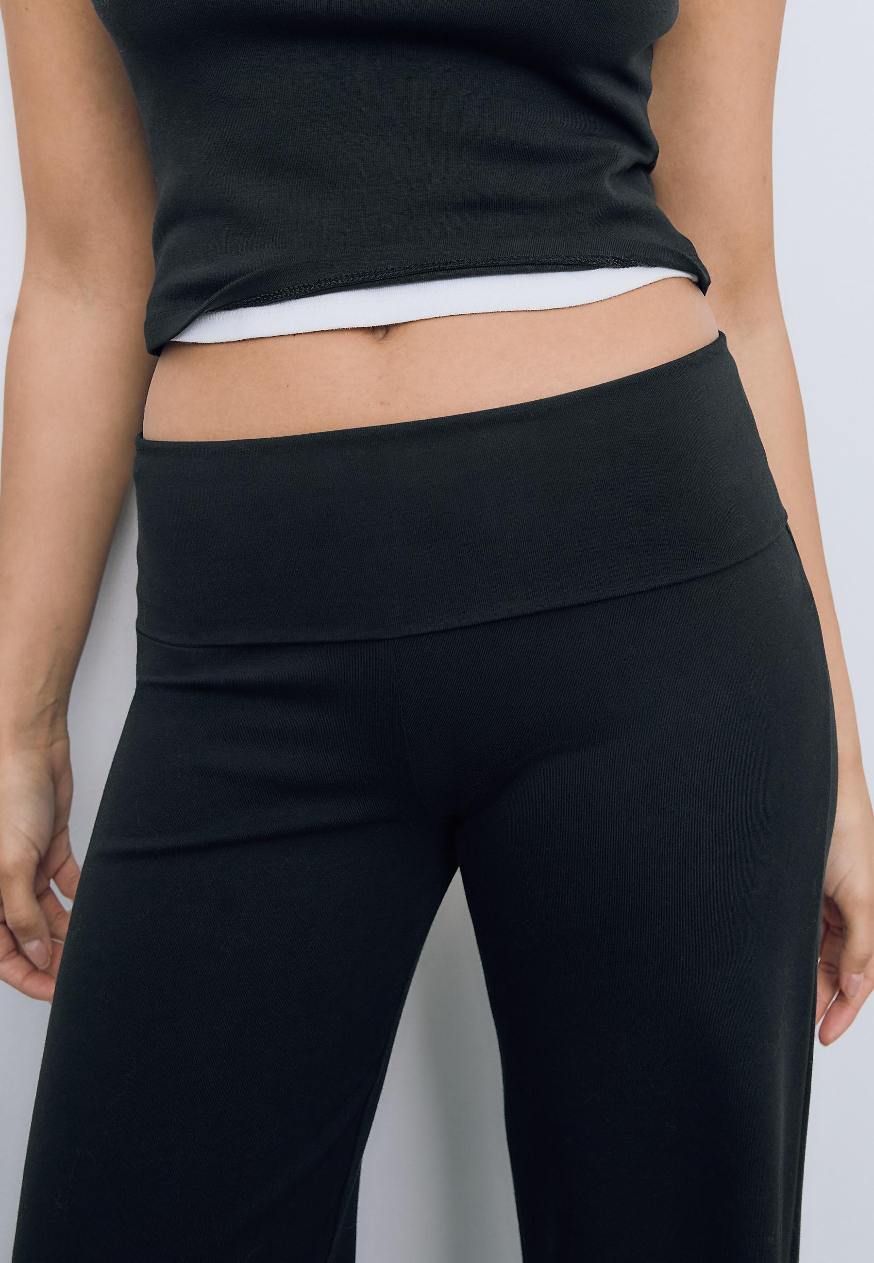 Mesh trousers with fold-over waist — Black