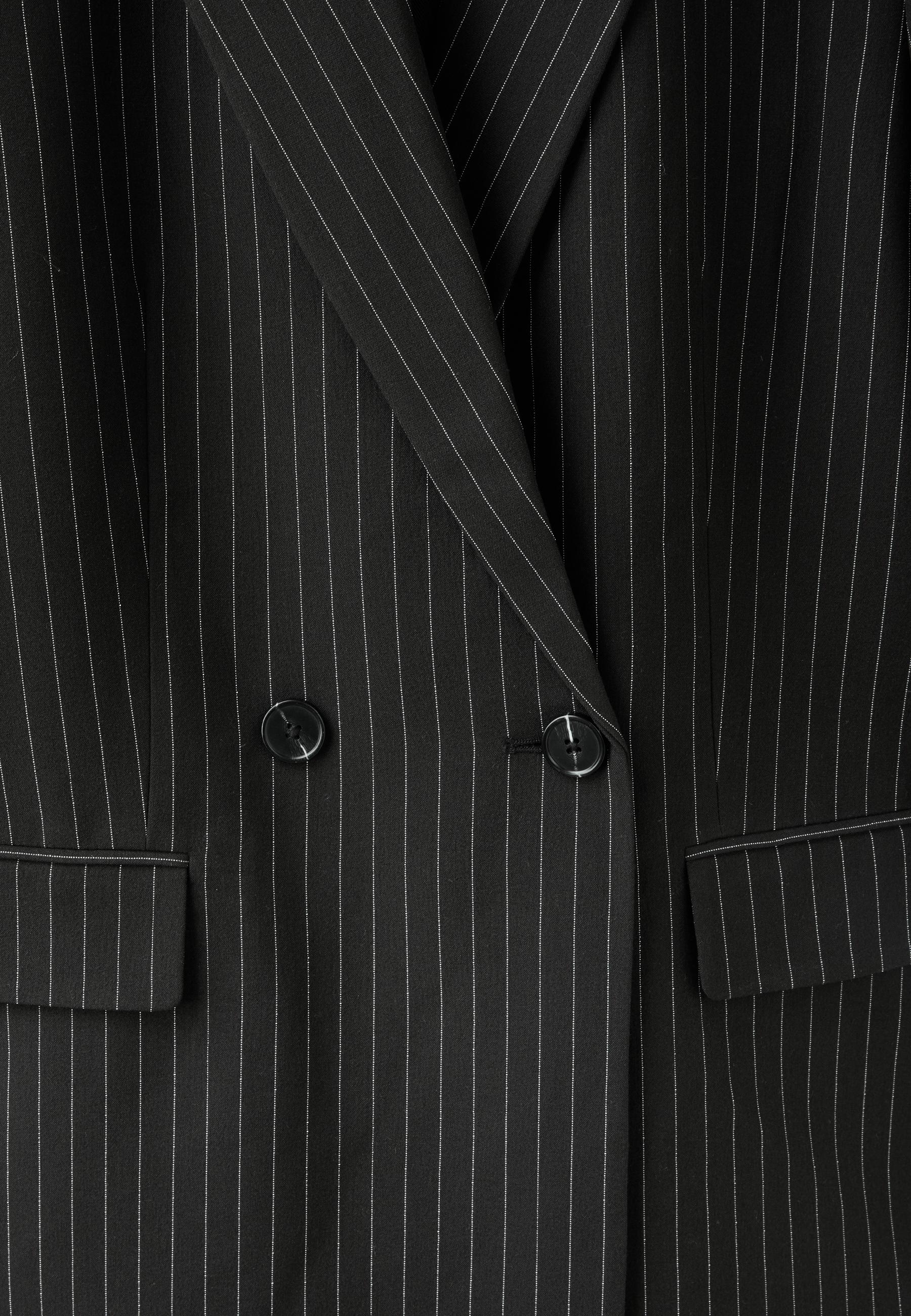 Straight striped button blazer — Black