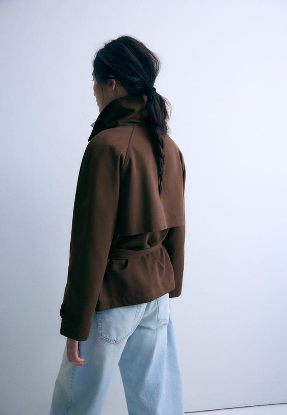 Stradivarius Short Flowing Trench Coat With Belt Brown S