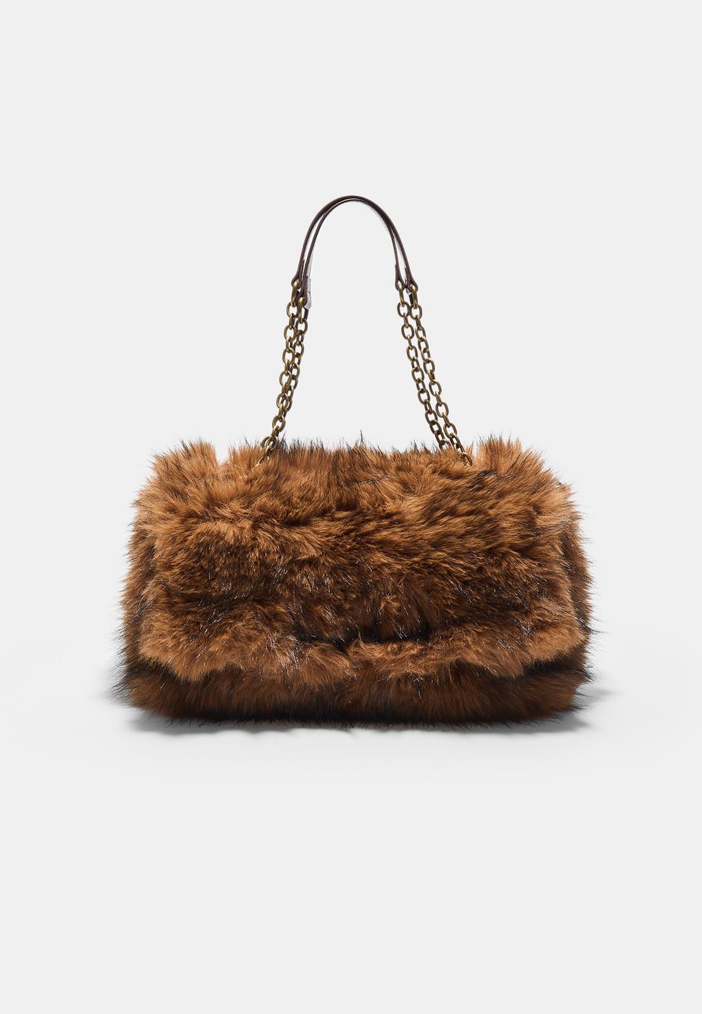 Sac bandoulière rectangulaire fausse fourrure