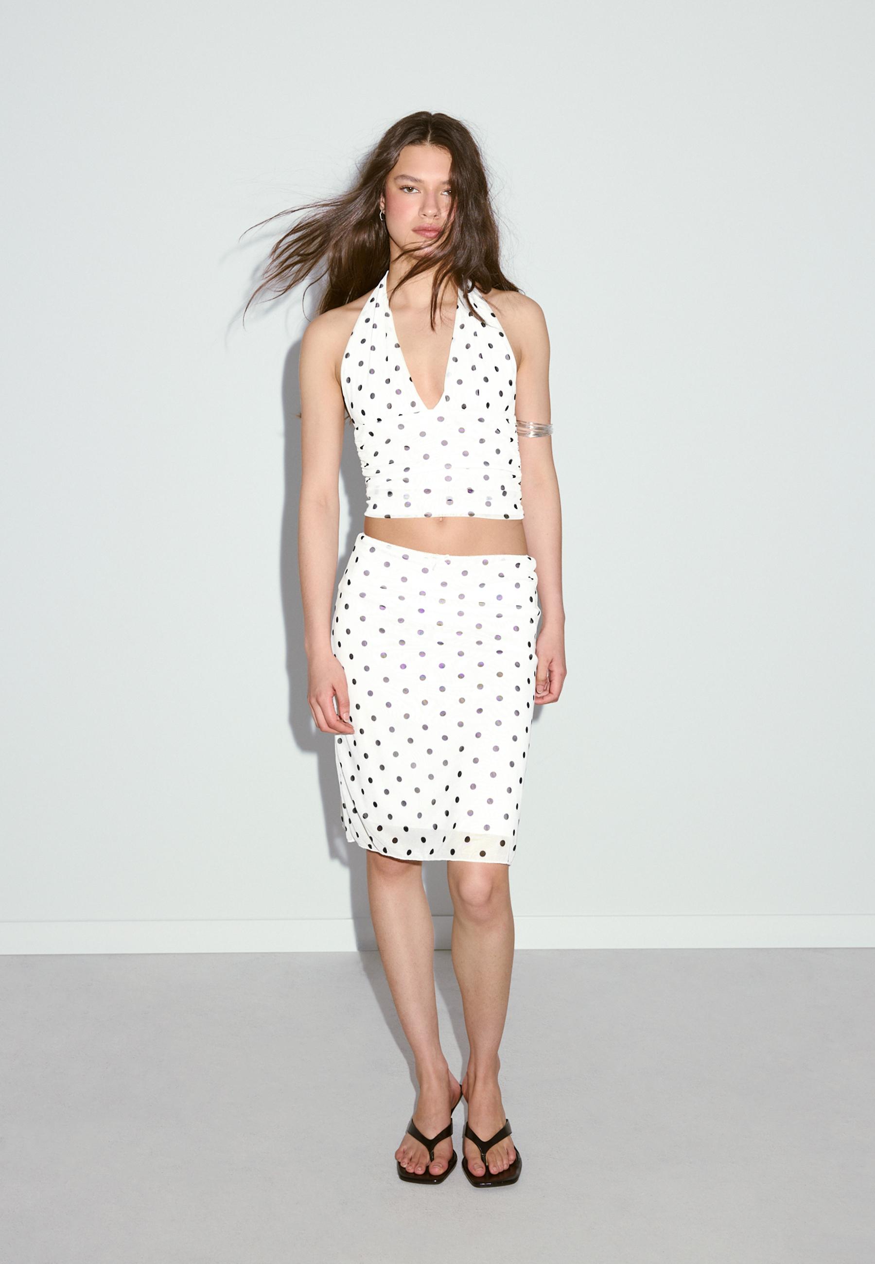 Polka dot tulle midi skirt — Ecru