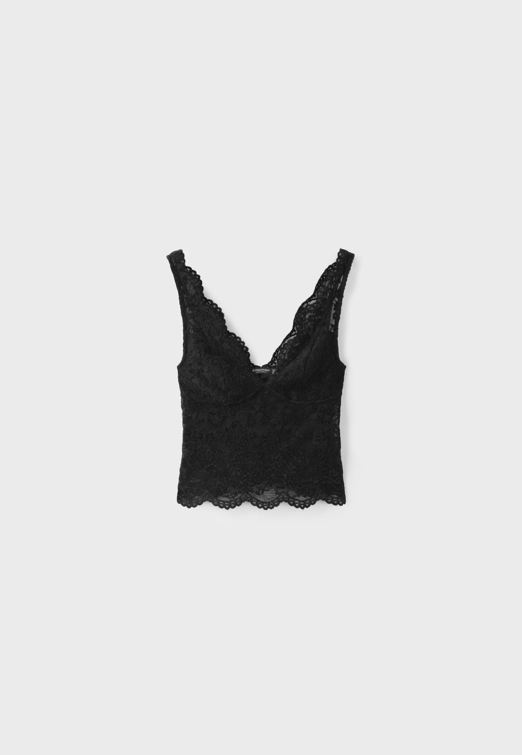 Wide-strap lace top — Black