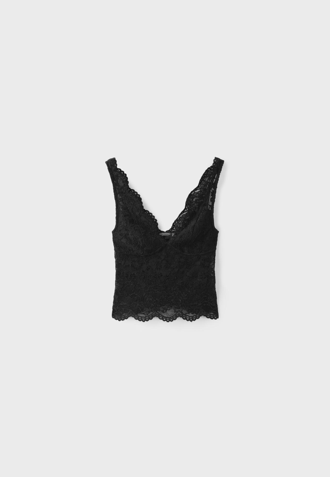 Lace top with wide straps — Black