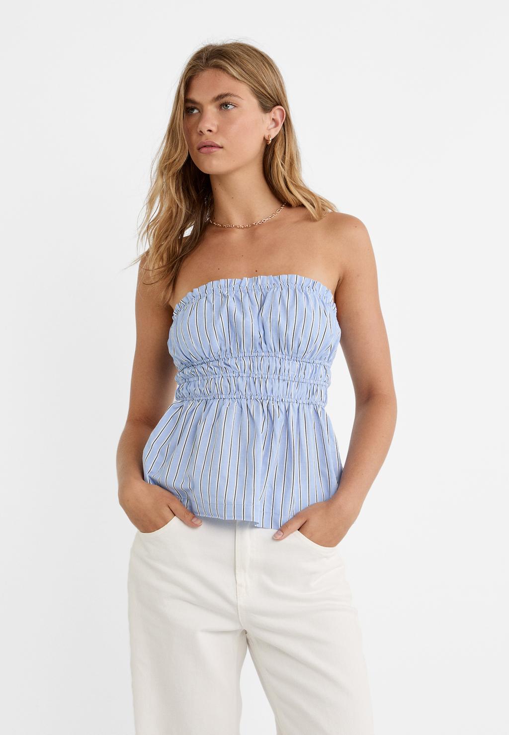 Gathered strapless top