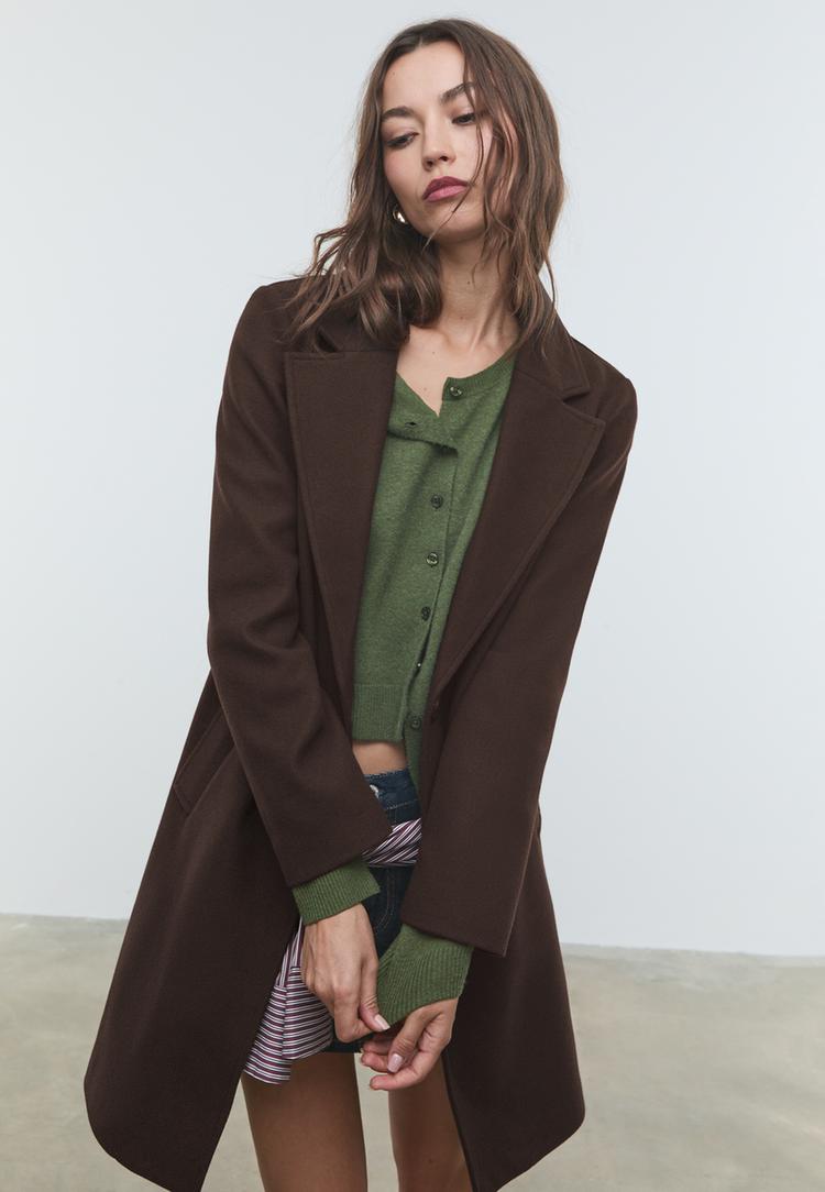 manteau midi bouton doux au toucher