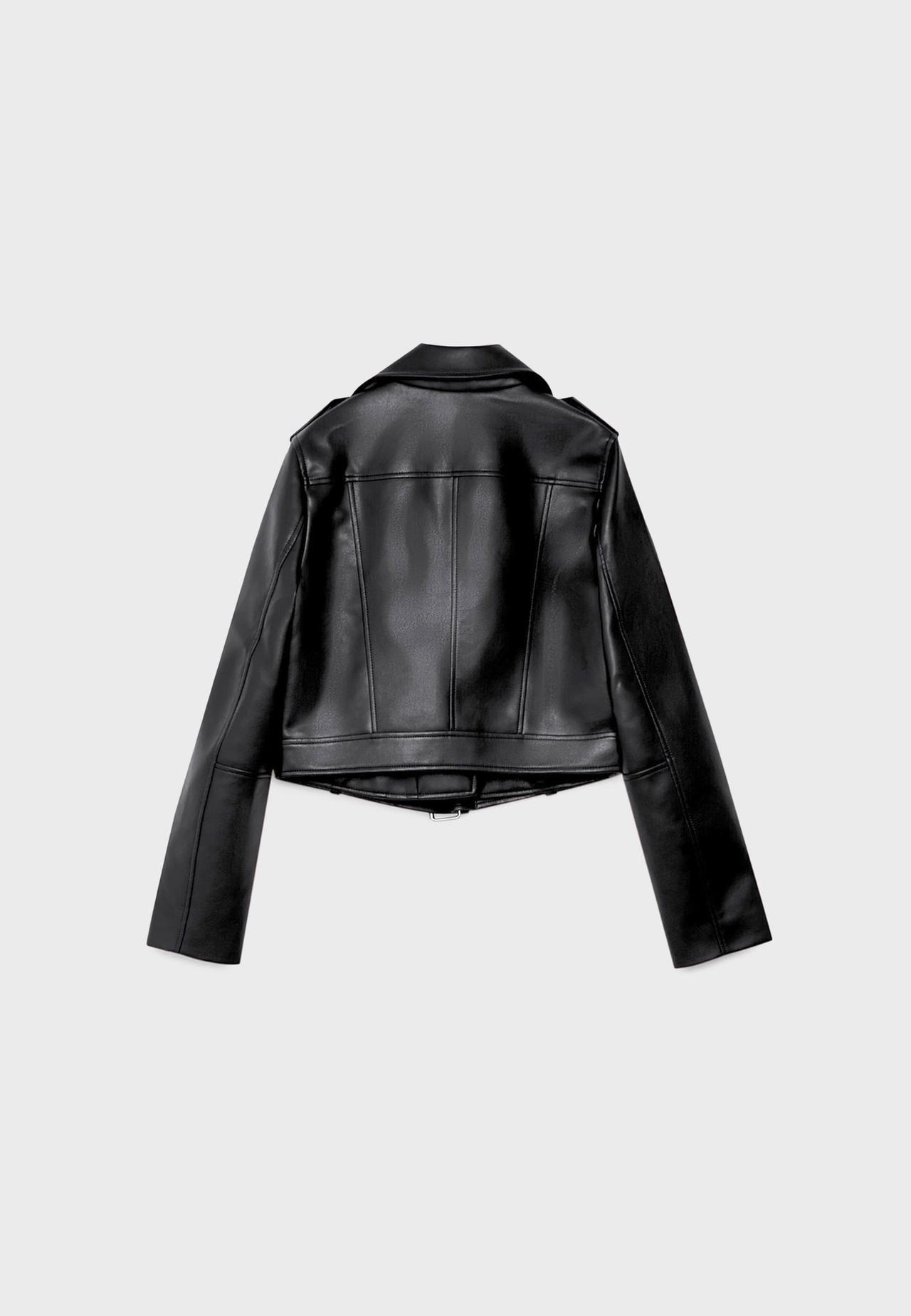 Leather effect biker jacket with belt — Black
