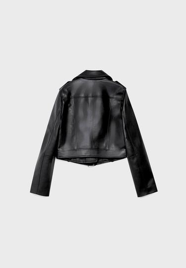 Leather effect biker jacket with belt — Black 8