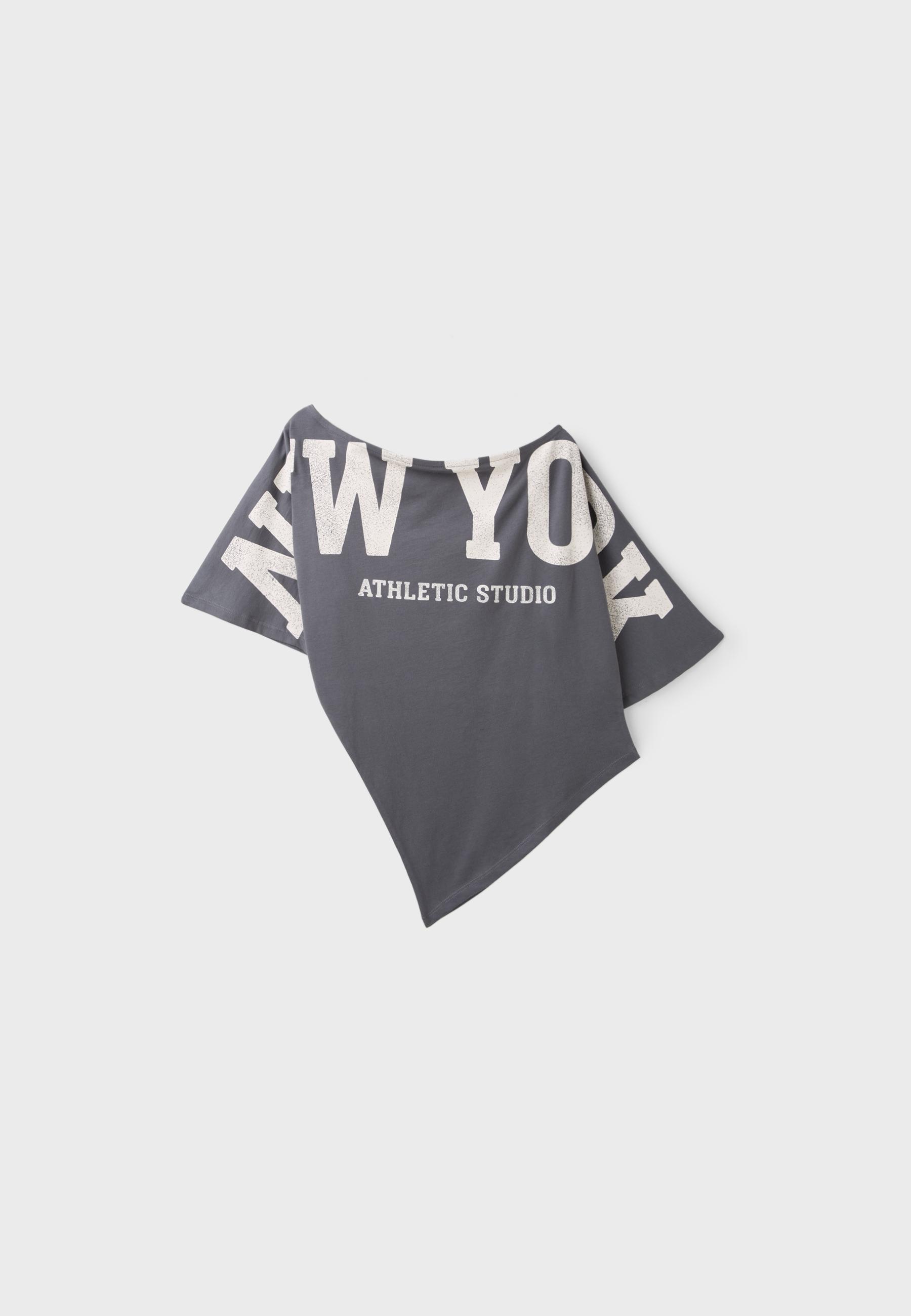 Gathered printed T-shirt — Dark grey