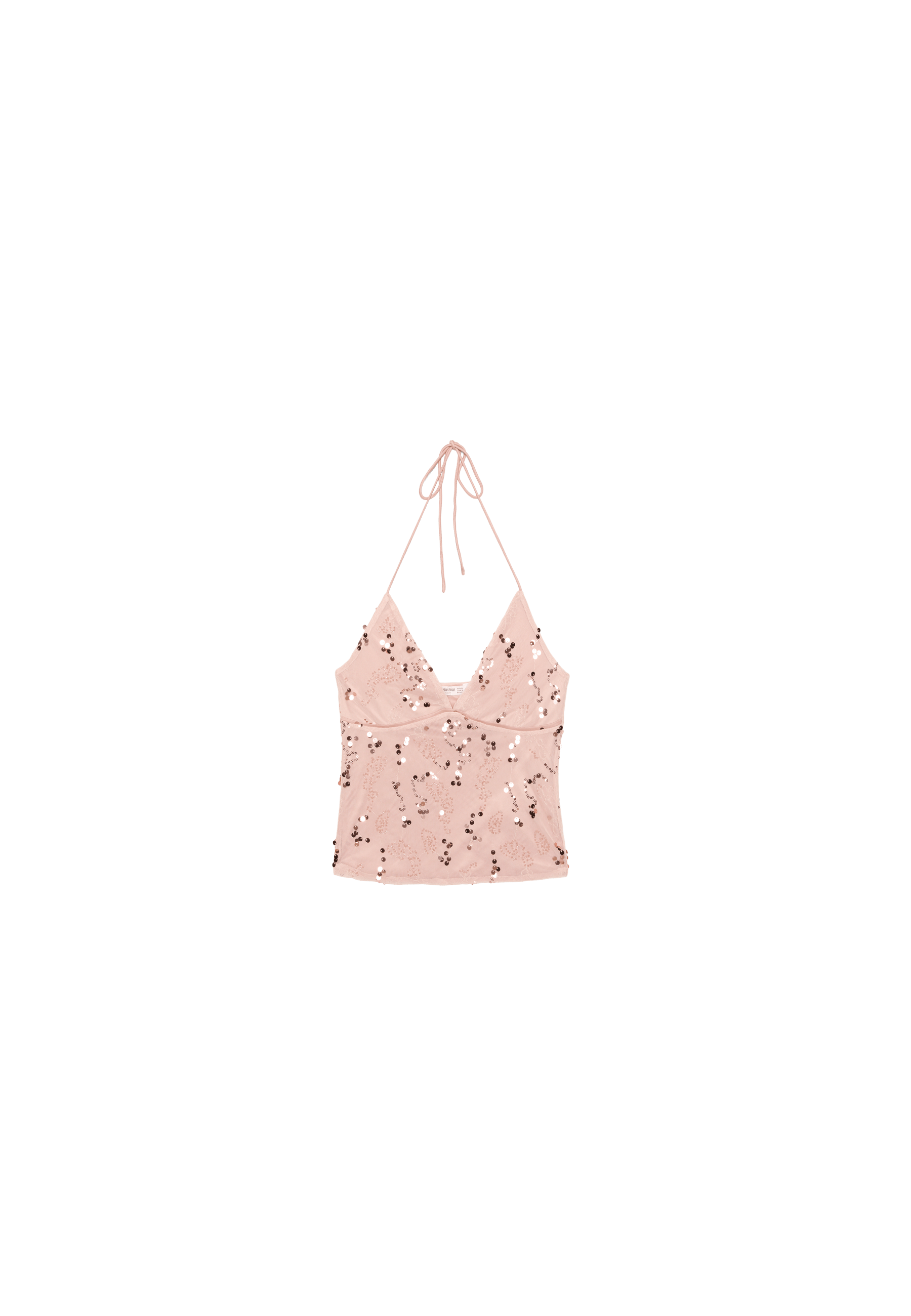 Embroidered sequin halter top — Salmon pink