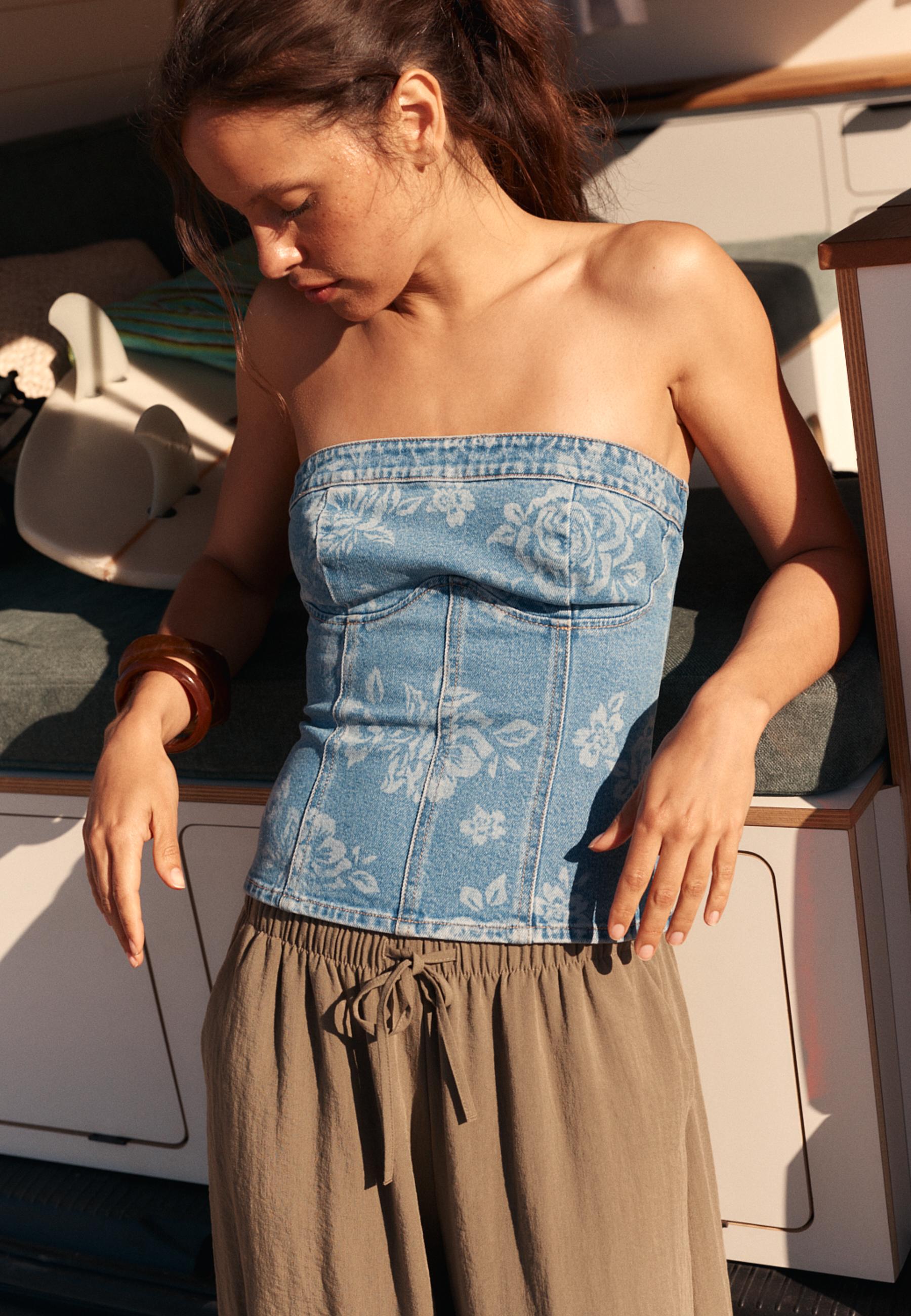 Denim bustier corset top — MEDIUM BLUE DENIM