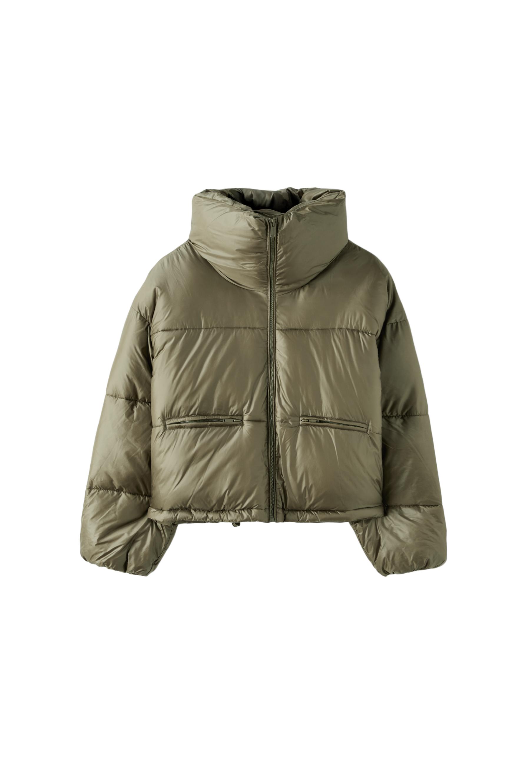Shiny cropped down jacket — Khaki