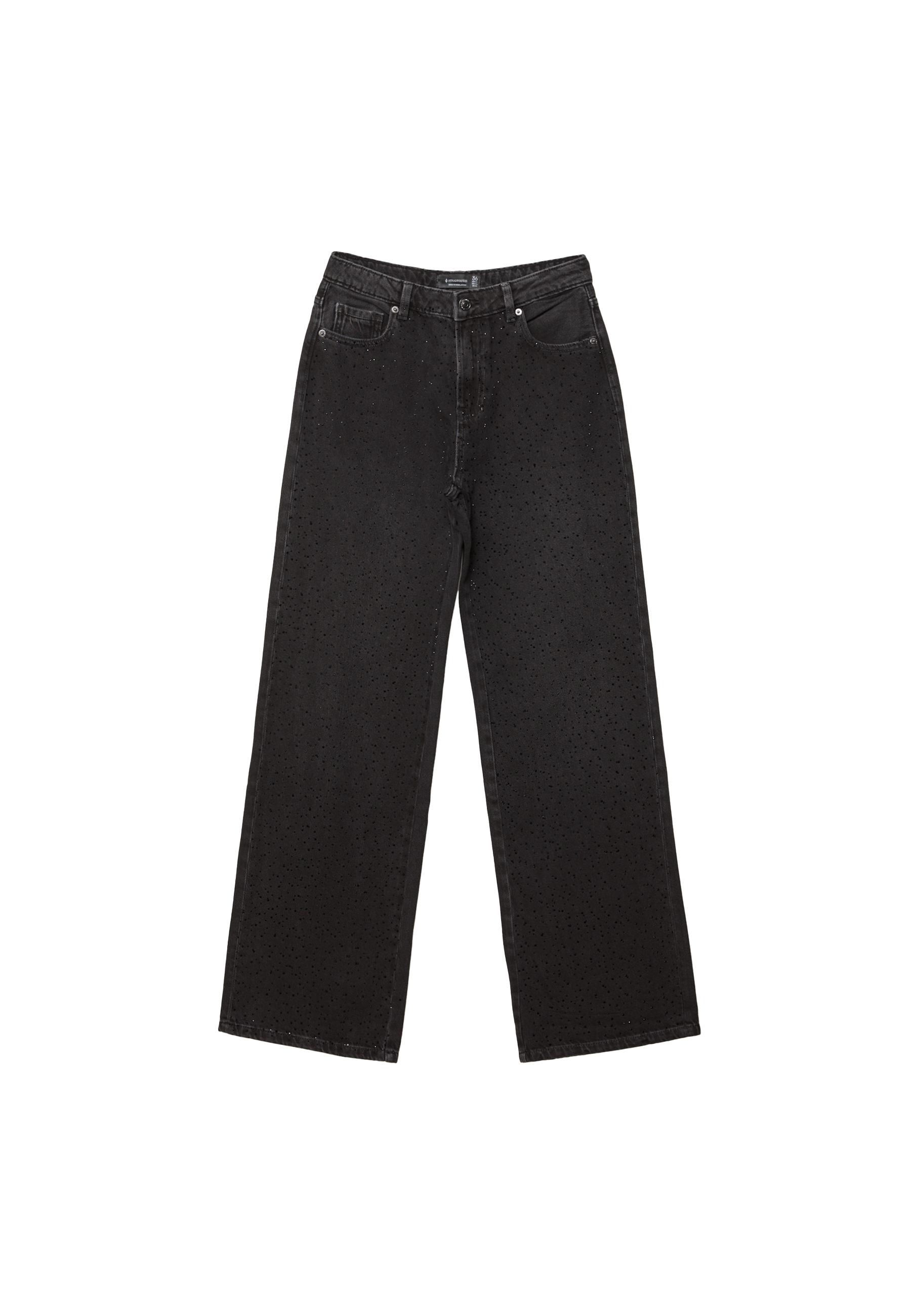 Stradivarius Parlak taşlı straight fit jean görsel 6