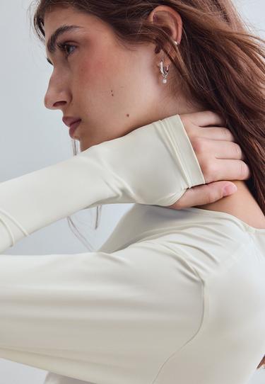 Polyamide long sleeve ruched T-shirt — Ecru 6