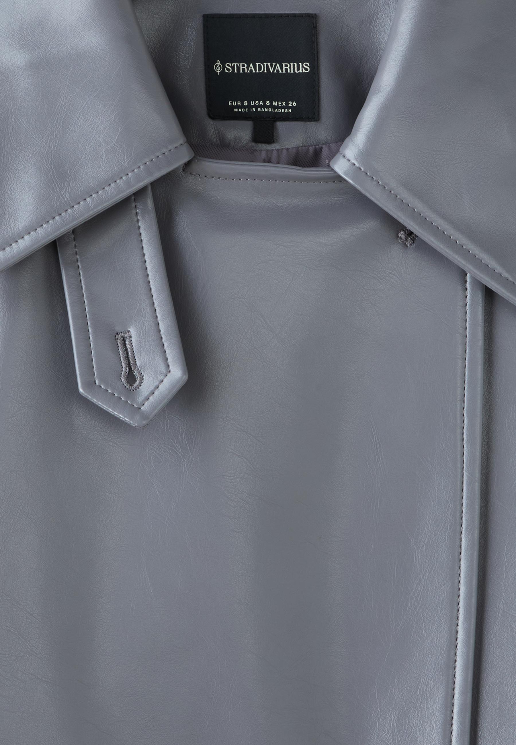Long leather effect trench coat — Dark grey