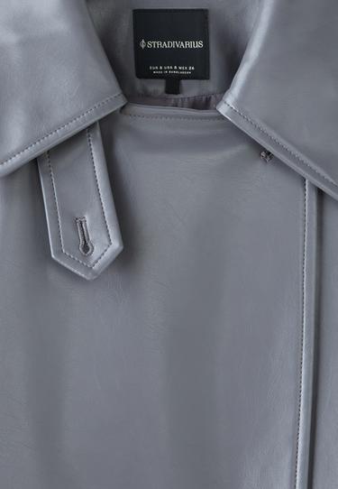 Long leather effect trench coat — Dark grey 10