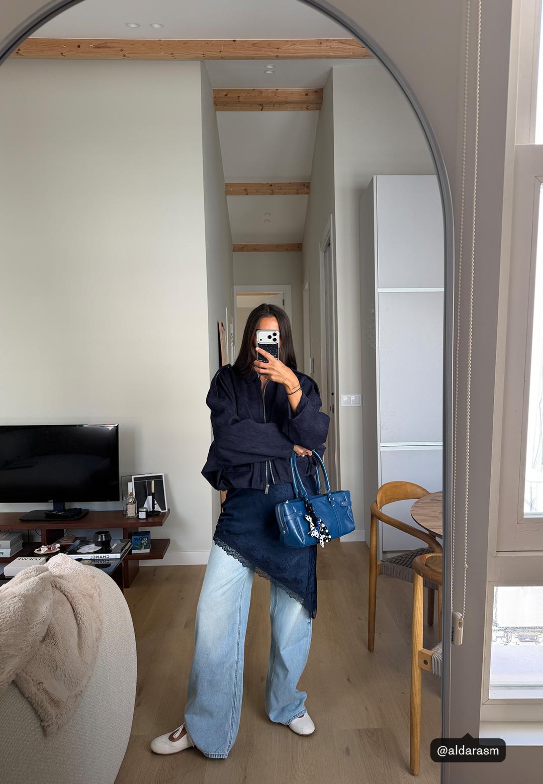 Short asymmetric satin dress — Dark blue