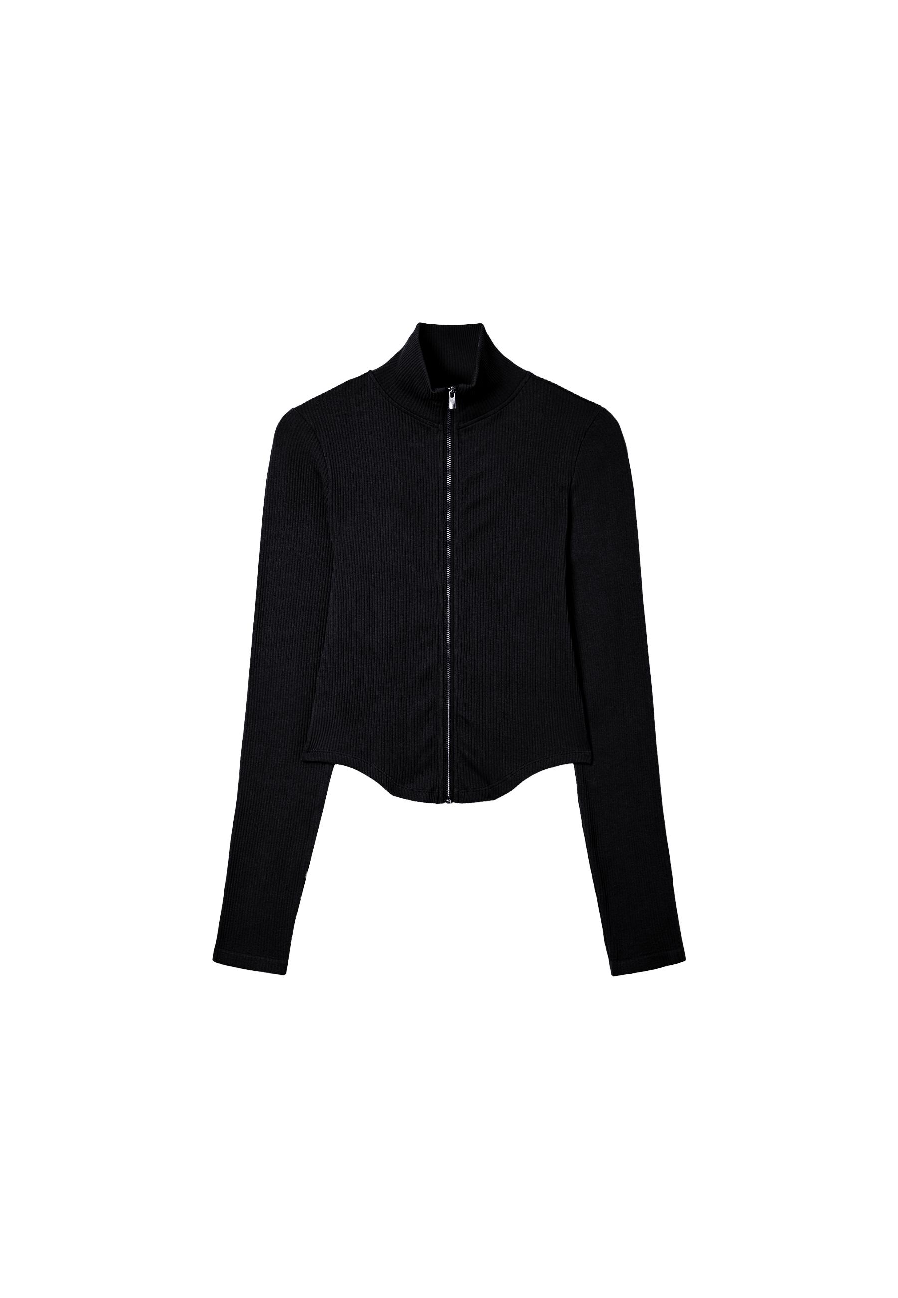 Fitted zip-up T-shirt — Black