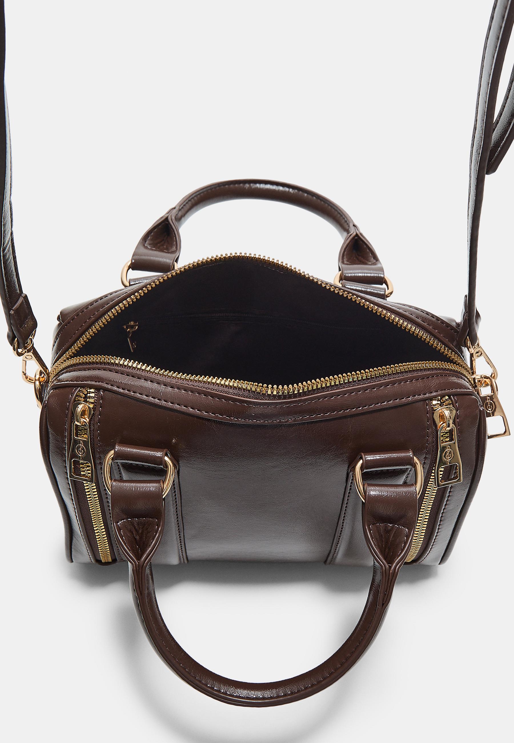 Leather effect bag with zips — Brown