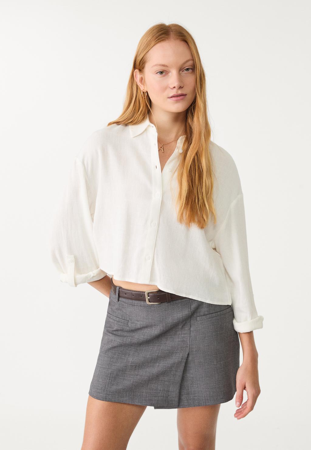 Short linen blend shirt