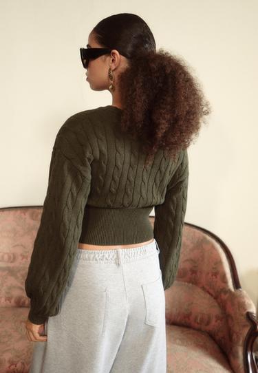 Cable-knit jumper with tie — Khaki 5