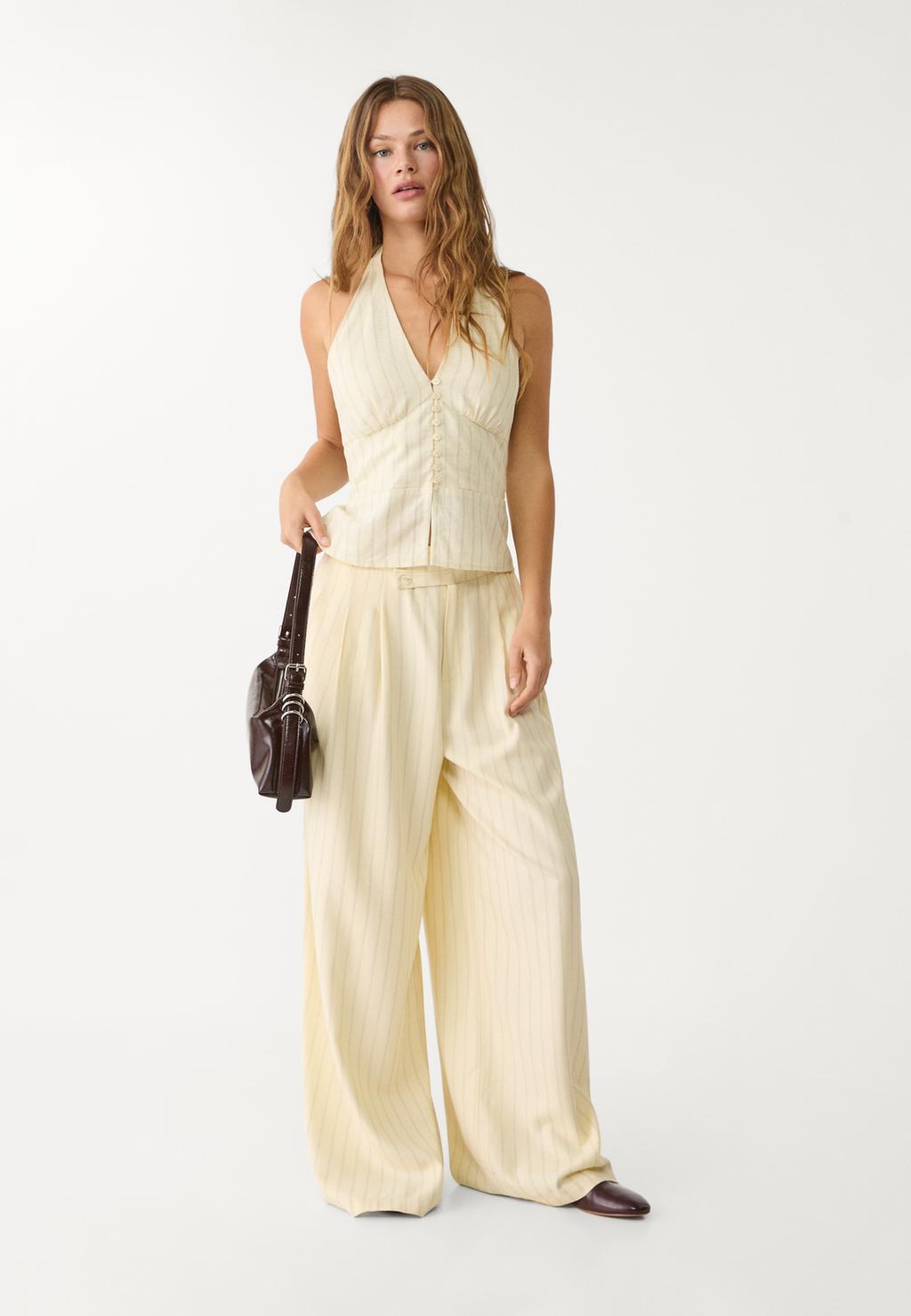 Flowing linen blend trousers with darts