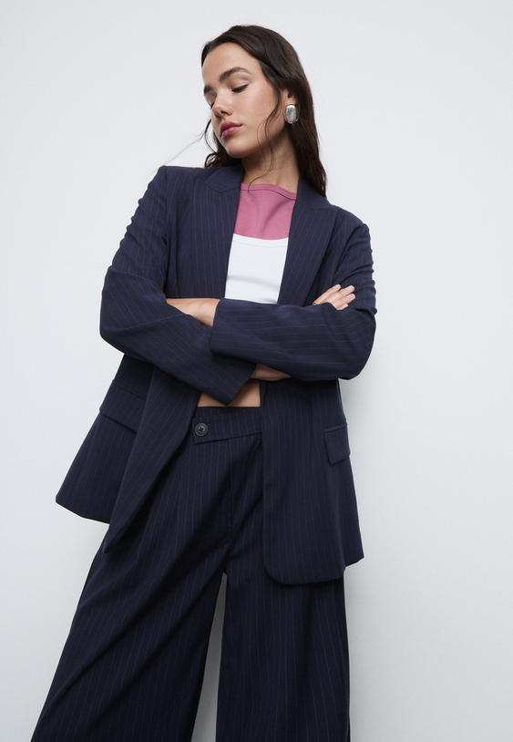 striped textured open blazer