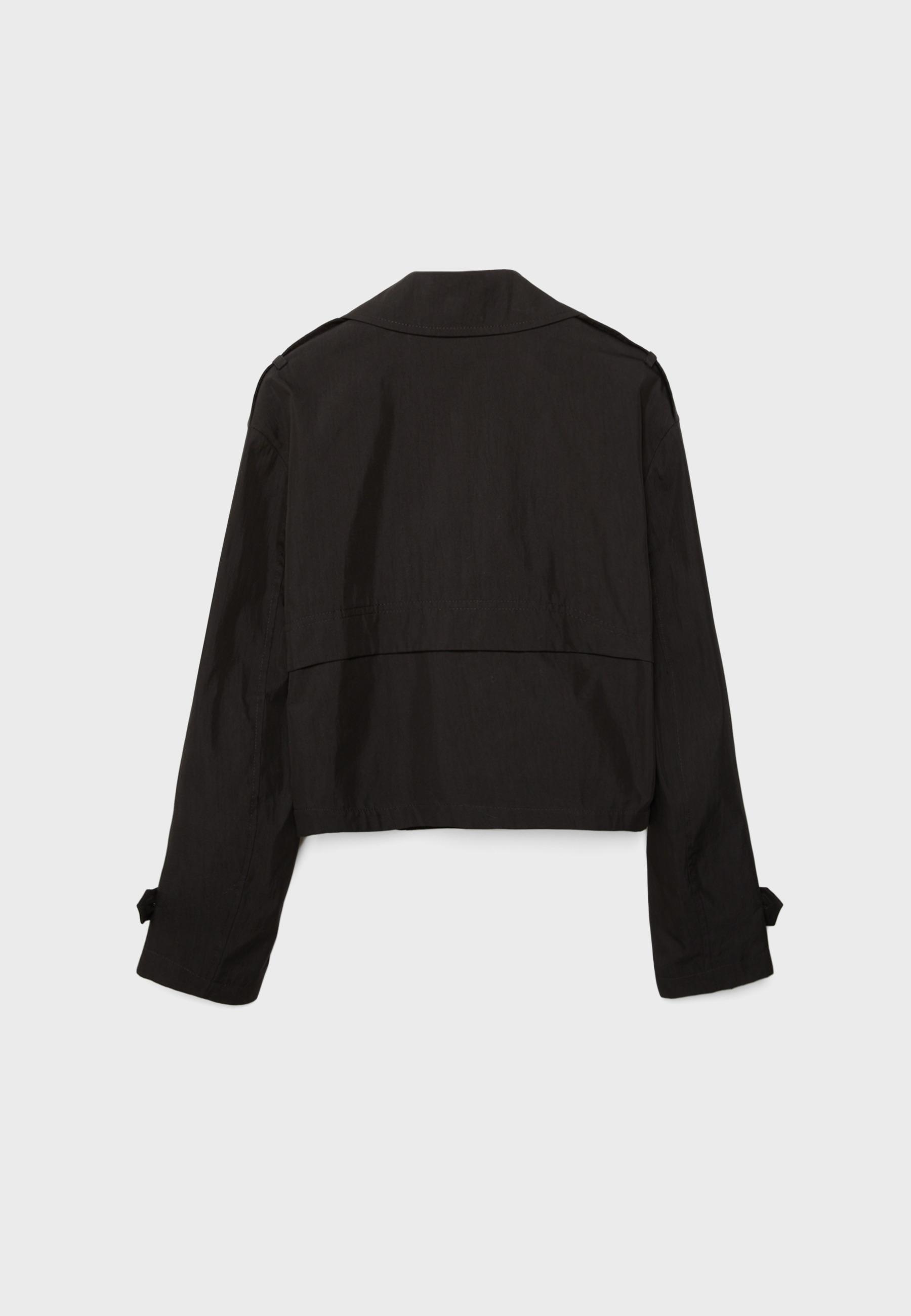 Short double-breasted trench coat — Black