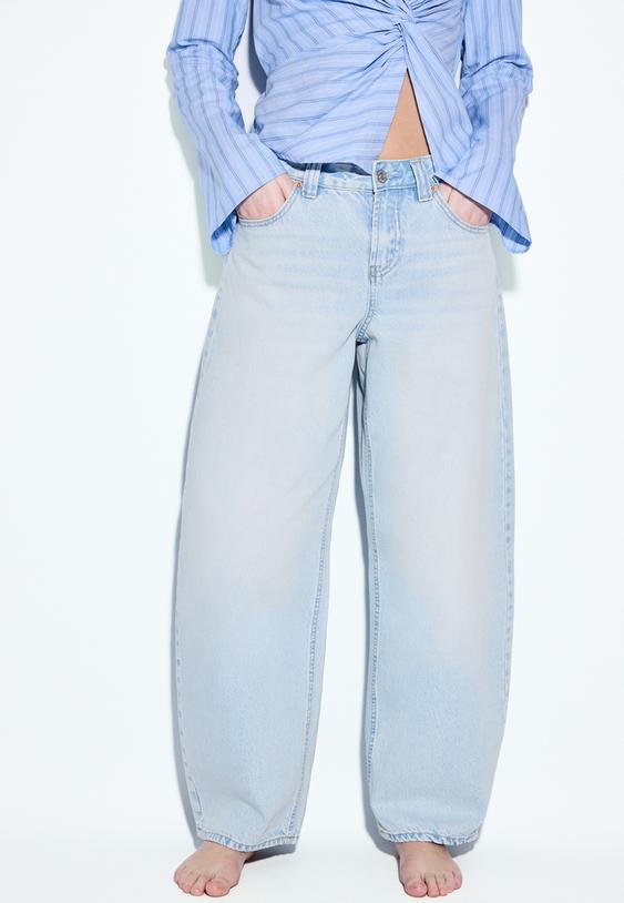 Stradivarius D80 Barrel Fit Jeans Overdyed Blue Denim 16