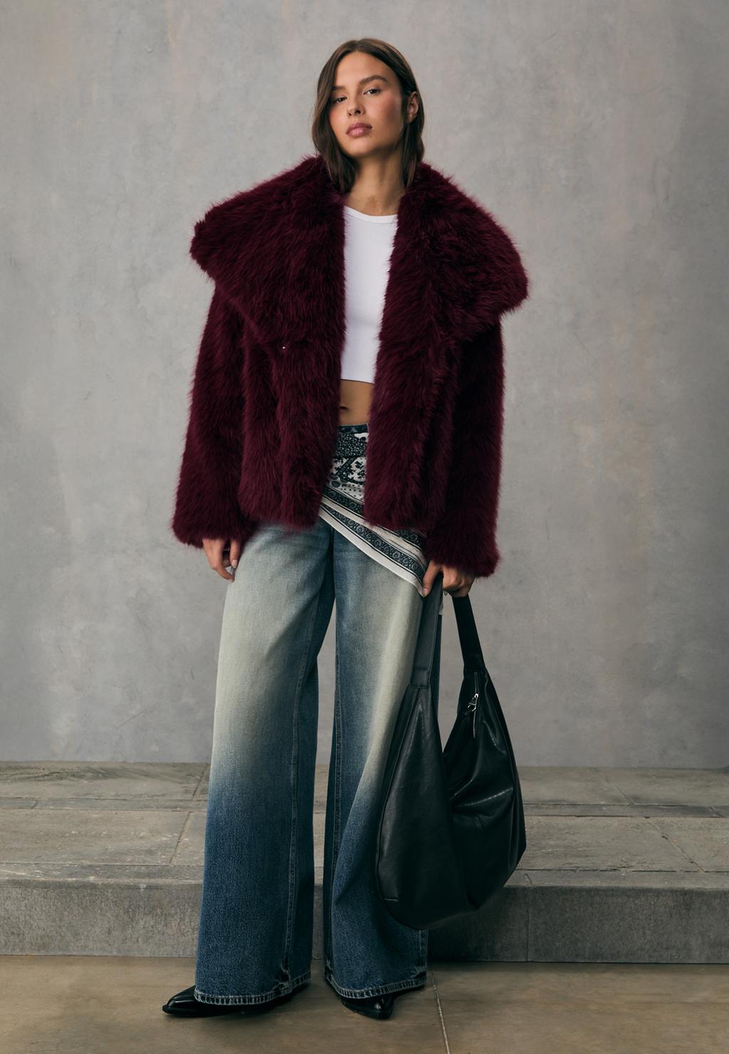 Cropped faux fur jacket