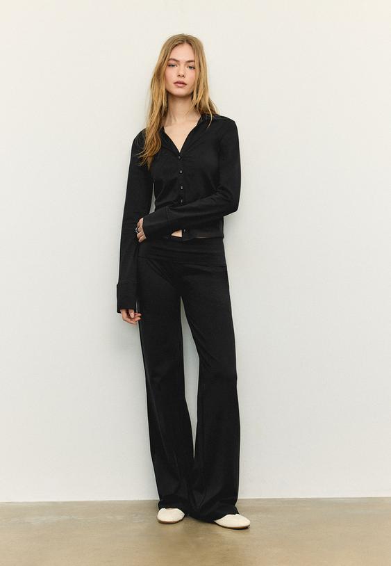 Stradivarius Mesh Trousers With Turn-Down Waist Black S